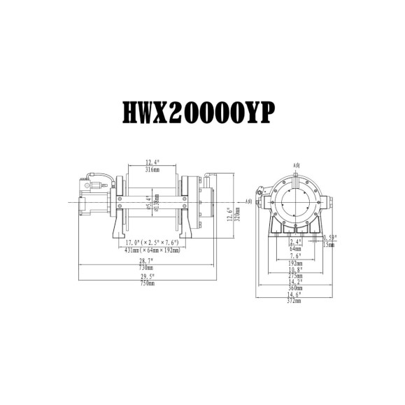 Гидравлическая лебёдка Runva 20000 lbs 9072 кг HWX20000YP