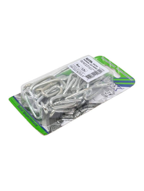 Цепь Fixbox DIN 763, дл. звено, 4 мм, белый цинк, 1.2 м 204540