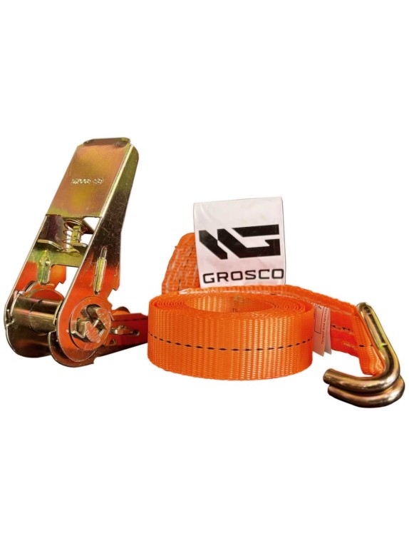 Комплект ремней стяжных с крюками Grosco 5 т (10 т), 15 м, 50 мм, 2 шт, для крепления груза, с храповым механизмом RST05015C2