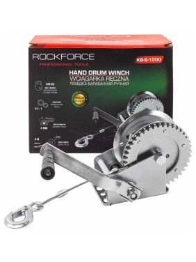 Лебедка ручная барабанная Rockforce 540 кг, стальной трос, диаметр троса 4 мм, длина троса 8 м RF-KB-S-1200(59185)