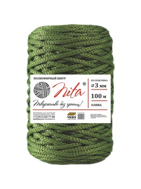 Шнур вязаный Nita б/с, ПЭ, диаметр 3 мм, 100 м, олива, 6" 4680253046213