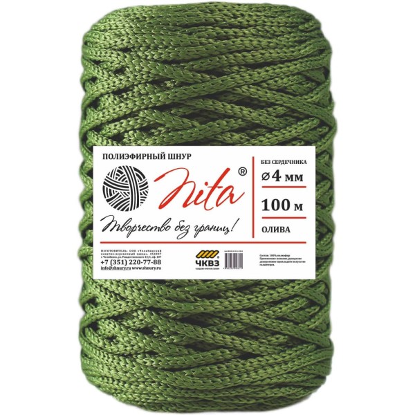 Вязаный шнур Nita б/с, ПЭ, диаметр 4 мм, 100 м, олива, 6" 4680253046633