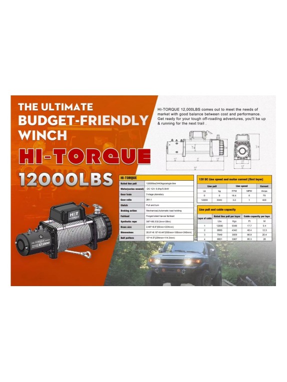 Лебедка электрическая Novawinch HT-12000 синт Трос, 12В W2226