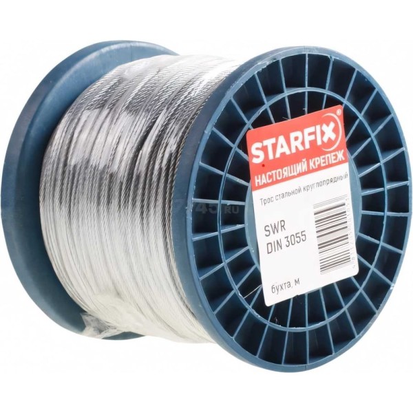 Стальной круглопрядный трос STARFIX SWR М6, DIN 3055, бухта 100 м SMP-53676-100