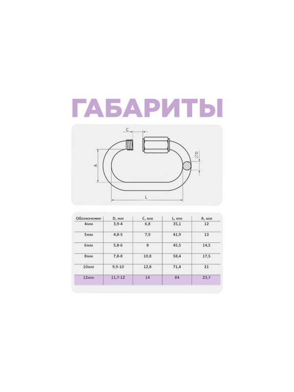 Карабин винтовой/соединитель цепи STEELREX цинк, 12 мм, упаковка 1 шт. 0527012000W100000110
