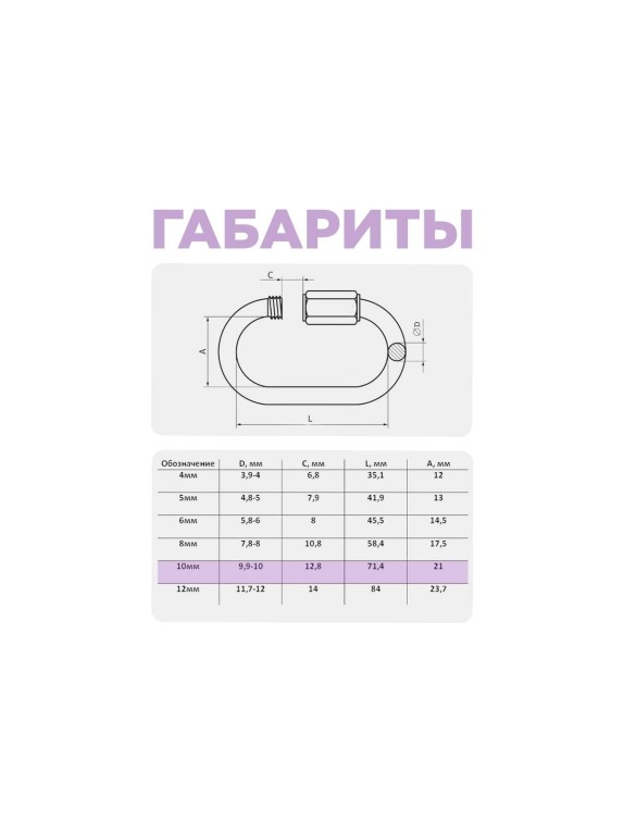 Карабин винтовой/соединитель цепи STEELREX цинк, 10 мм, упаковка 1 шт. 0527010000W100000110
