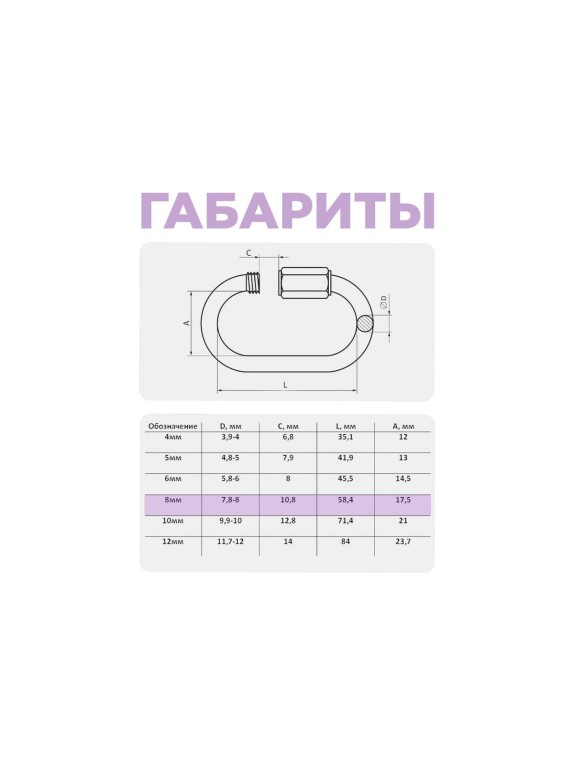 Карабин винтовой/соединитель цепи STEELREX цинк, 8 мм, упаковка 1 шт. 0527008000W100000110