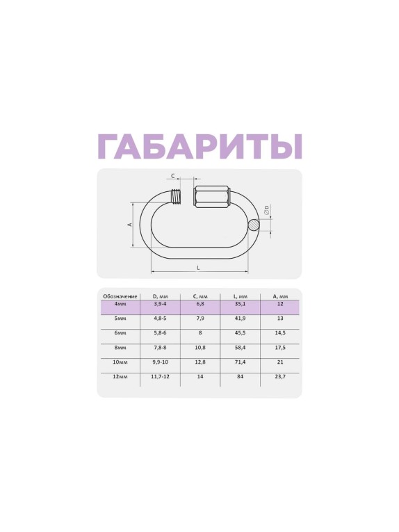 Карабин винтовой/соединитель цепи STEELREX цинк, 4 мм, упаковка 1 шт. 0527004000W100000110