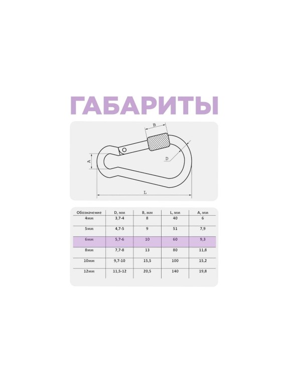 Карабин с фиксатором STEELREX DIN 5299D, цинк, 6 мм, упаковка 1 шт. 0526006000W100000110
