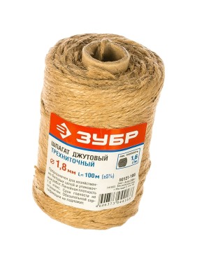 Шпагат джутовый 3-ниточный (1.8 мм; 100 м; 1.12 ктекс) Зубр 50121-100