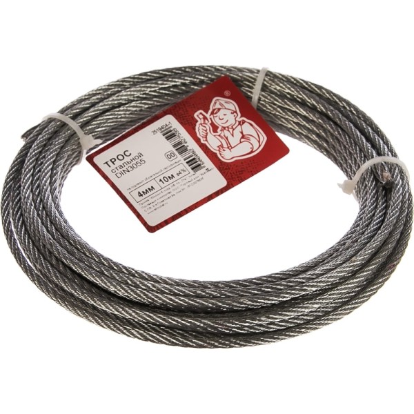Стальной трос Стройбат DIN 3055 4мм 10м 2519404-1/ 249460