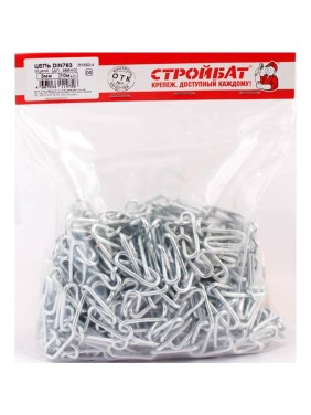 Цепь Стройбат DIN 763, длинное звено, 3 мм, белый цинк, 10 м 324080