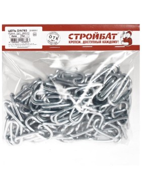 Цепь Стройбат DIN 763, длинное звено, 4 мм, белый цинк, 5 м 261640