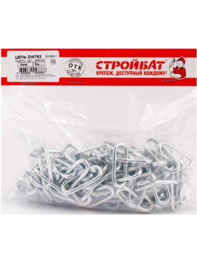 Цепь Стройбат DIN 763, длинное звено, 4 мм, белый цинк, 3 м 261630