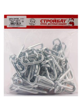Цепь Стройбат DIN 763, длинное звено, 6 мм, белый цинк, 3 м 311200