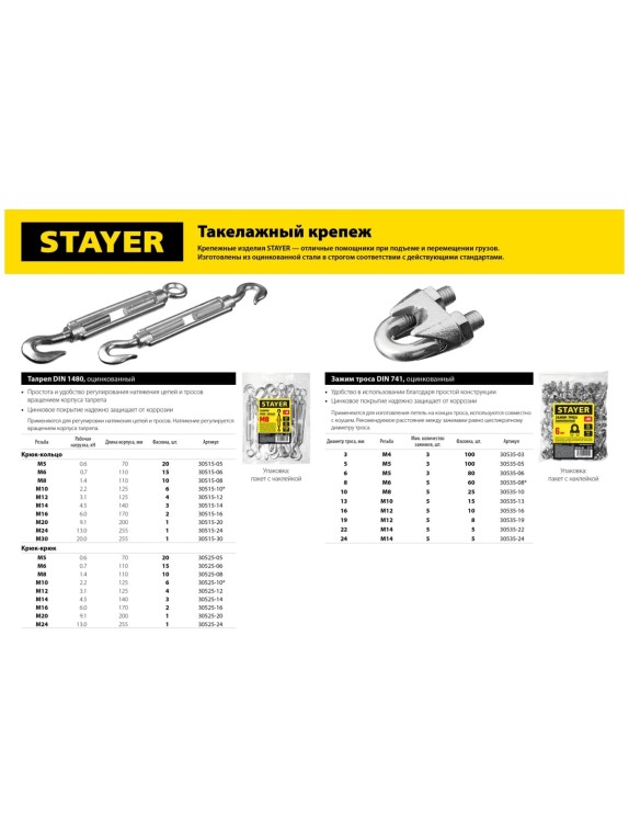 Зажим троса STAYER DIN 741, 24 мм, 5 шт. 30535-24