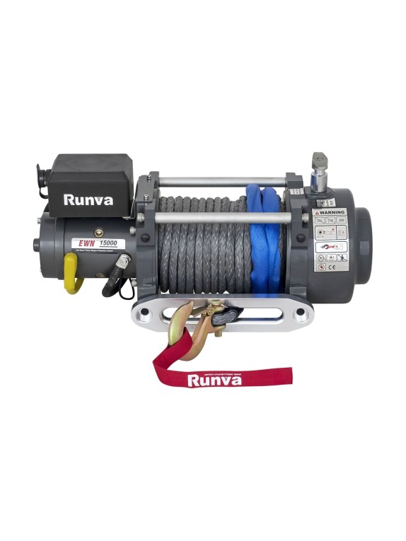 Электрическая лебёдка RUNVA индустриальная 24V 15000 lbs 6800 кг синтетический трос EWN15000USR24V