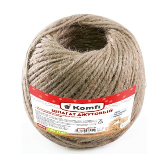 Джутовый шпагат Komfi 50 м, 1200 текс, бурый 124640 Джутовый шпагат Komfi 50 м, 1200 текс, бурый 124640