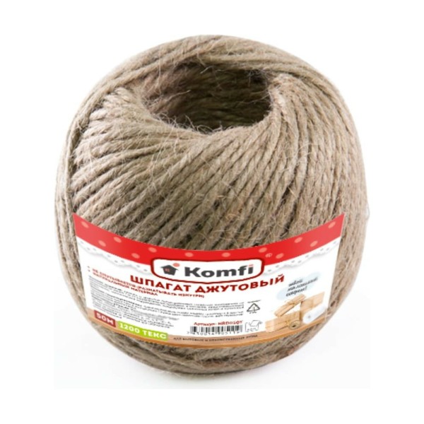 Джутовый шпагат Komfi 50 м, 1200 текс, бурый 124640