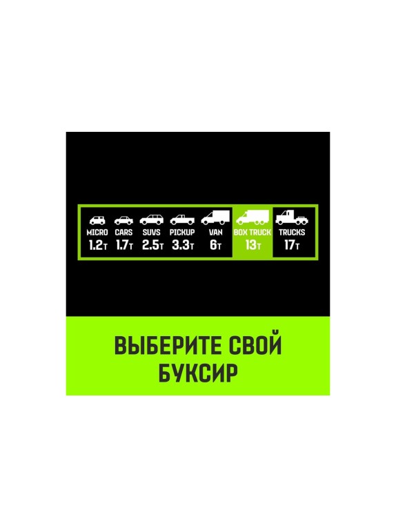 Буксировочный динамический трос HITCH prof лента, масса авто 13т, разрывная 39т, 8м, петля-петля SZ071514