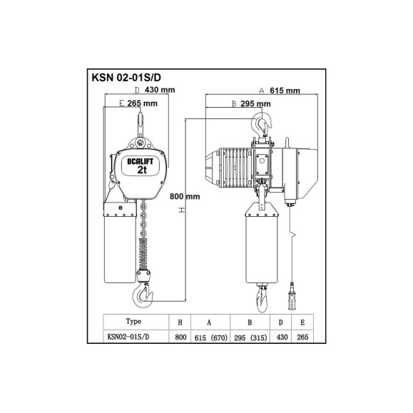 Стационарная цепная таль на крюке OCALIFT 02-01S 2 т, 4,5 м, 380 в OCA0201SN45m