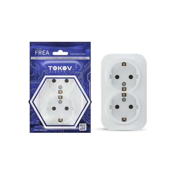 Розетка 2-м TOKOV ELECTRIC оп frea 16а ip20 250в с заземл. абс-пластик бел. TKE-FR-R2Z-C01