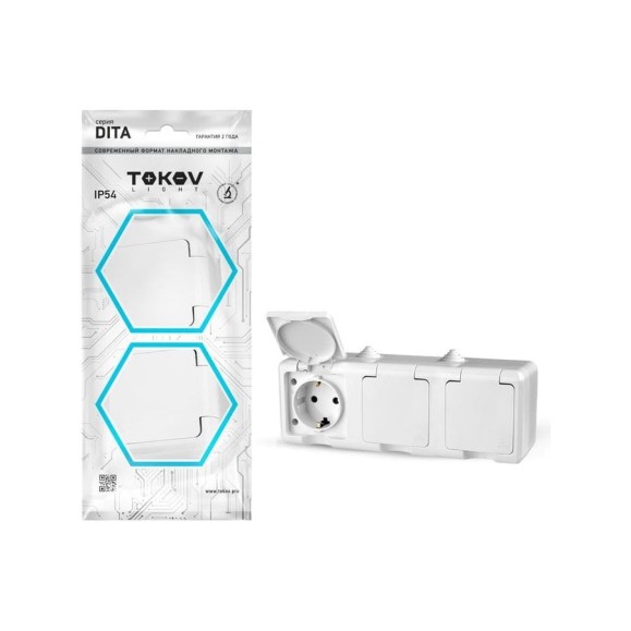 Розетка 3-м TOKOV ELECTRIC оп dita 16а ip54 250в с заземл. с крышкой бел. TKL-DT-R3Z-C01-IP54