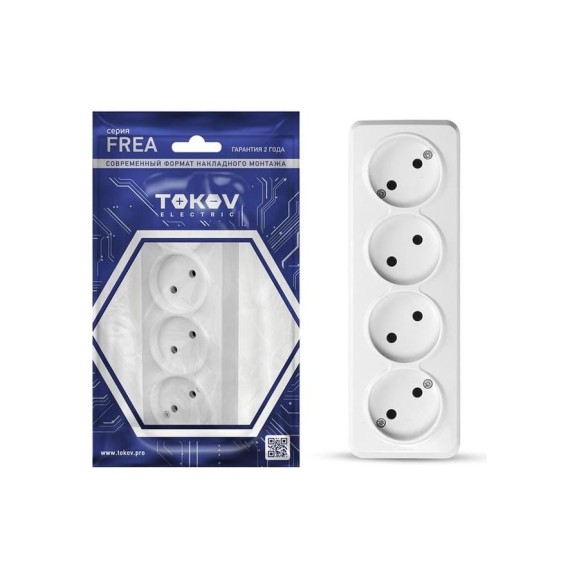 Розетка 4-м TOKOV ELECTRIC оп frea 16а ip20 250в без заземл. абс-пластик бел. TKE-FR-R4-C01