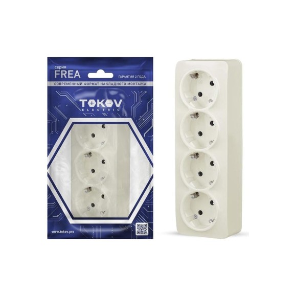 Розетка 4-м TOKOV ELECTRIC оп frea 16а ip20 250в с заземл. абс-пластик беж. TKE-FR-R4Z-C02