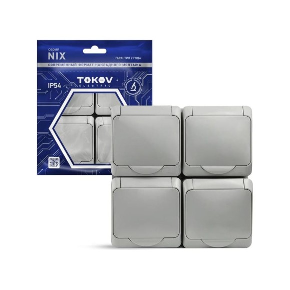 Розетка 4-м TOKOV ELECTRIC оп nix 16а ip54 250в с заземл. с крышкой сер. TKE-NX-R4Z-C06-IP54
