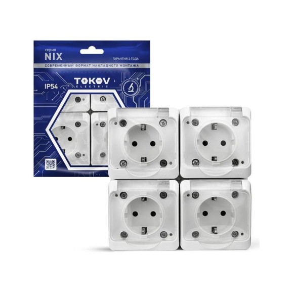 Розетка 4-м TOKOV ELECTRIC оп nix 16а ip54 250в с заземл. с прозр. крышкой бел. TKE-NX-R4Z-C01T-IP54
