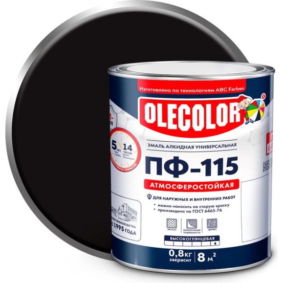 Эмаль OLECOLOR ПФ-115 черный, 1.8 кг 4300000245 Эмаль OLECOLOR ПФ-115 черный, 1.8 кг 4300000245