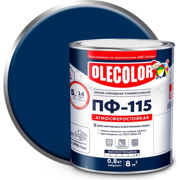 Эмаль OLECOLOR ПФ-115 синий, 1.8 кг 4300000236 Эмаль OLECOLOR ПФ-115 синий, 1.8 кг 4300000236