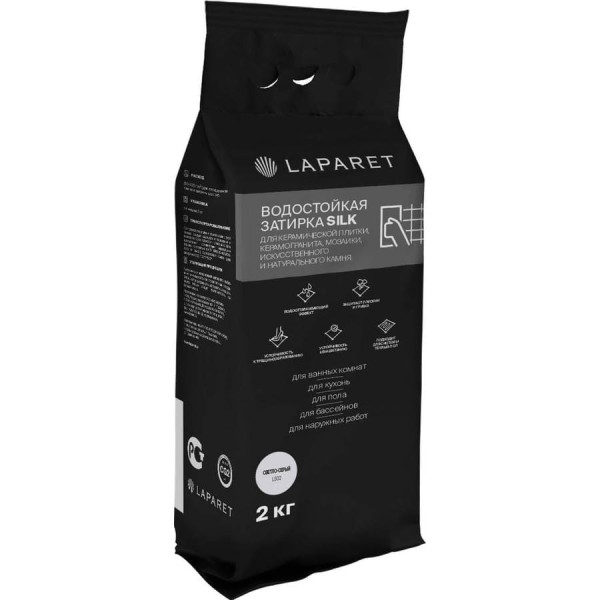 Цементная затирка LAPARET -fuga silk, светло-серый, водостойкая, 2 кг, для керамической плитки, керамогранита, мозаики, камня х9999292889