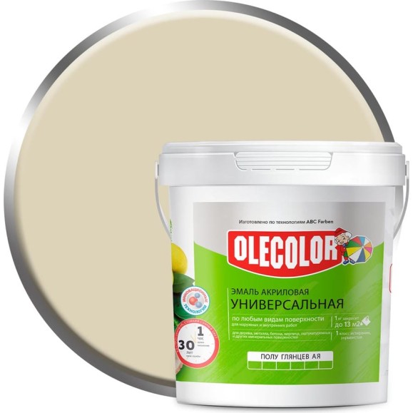 Акриловая эмаль OLECOLOR полуглянцевая, цвет слоновая кость, 0.8 кг 4300008762 Акриловая эмаль OLECOLOR полуглянцевая, цвет слоновая кость, 0.8 кг 4300008762