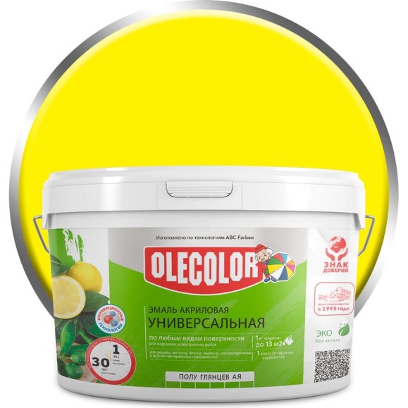 Акриловая эмаль OLECOLOR полуглянцевая, желтый, 2 кг 4300002561 Акриловая эмаль OLECOLOR полуглянцевая, желтый, 2 кг 4300002561