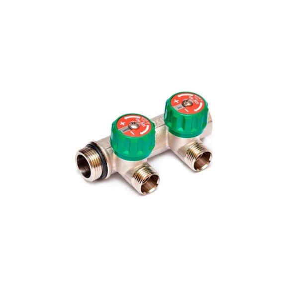 Коллектор Uni-Fitt НВ 3/4", 2х1/2", Н 50 мм с выходами под 90 град, никелированный, с вентилями 410N3220 Коллектор Uni-Fitt НВ 3/4", 2х1/2", Н 50 мм с выходами под 90 град, никелированный, с вентилями 410N3220