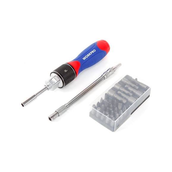 Отвертка WORKPRO 2X DRIVE с трещоткой, 28 предметов WP221053 Отвертка WORKPRO 2X DRIVE с трещоткой, 28 предметов WP221053