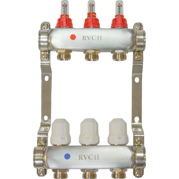Коллекторный блок Rvc ТП нержавеющая сталь, 1 (DN25) 9x3/4 (евроконус), с расходомерами 09243 Коллекторный блок Rvc ТП нержавеющая сталь, 1 (DN25) 9x3/4 (евроконус), с расходомерами 09243