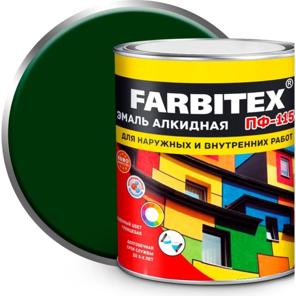 Алкидная эмаль FARBITEX ПФ-115 (зеленый; 1.8 кг) 4300006021 Алкидная эмаль FARBITEX ПФ-115 (зеленый; 1.8 кг) 4300006021
