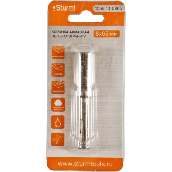 Коронка алмазная 8х65 мм Sturm 1055-10-0865 Коронка алмазная 8х65 мм Sturm 1055-10-0865