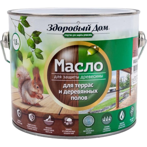 Масло для террас и деревянных полов Здоровый Дом махагон 1,8 л Лк-00009562