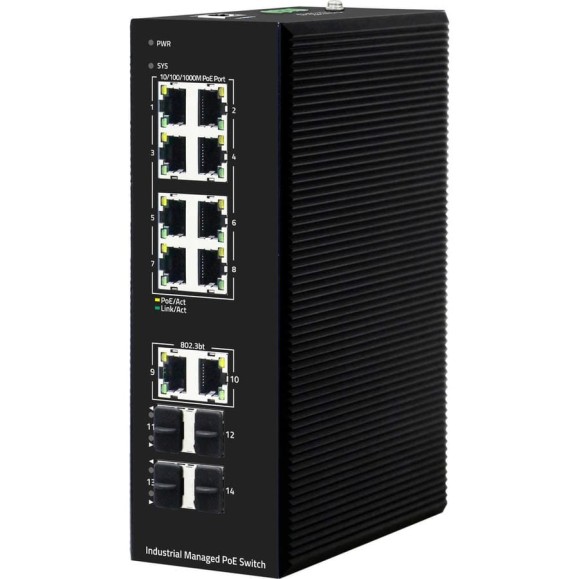 Промышленный коммутатор Gigalink l2 уровня, 8 портов 10/100/1000m poe ieee802.3 af/at+2 bt 90вт+4sfp 1гбит/с GL-SW-G206-8PSG(BT)