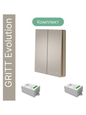 Беспроводной 2-клавишный выключатель GRITT Evolution золотистый комплект: 1 выключатель IP67, 2 реле 1000Вт 14118 Беспроводной 2-клавишный выключатель GRITT Evolution золотистый комплект: 1 выключатель IP67, 2 реле 1000Вт 14118