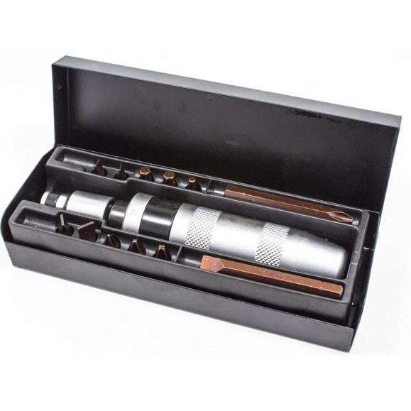 Ударная отвертка с набором бит и адаптером Forcekraft 14пр, 1/2" F х5/16" F PH1,2,3x35 мм; PH3x70 мм; SL5,6,8,9x35 мм; SL8x70 мм; H4,5,6x35 мм, в метал, кейсе FK-5064C(50542)