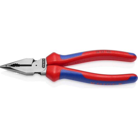 Комбинированные остроконечные плоскогубцы KNIPEX с удлинёнными губками, длина 185 мм, фосфатированные, двухкомпонентные ручки SB KN-0822185SB Комбинированные остроконечные плоскогубцы KNIPEX с удлинёнными губками, длина 185 мм, фосфатированные, двухкомпонентные ручки SB KN-0822185SB