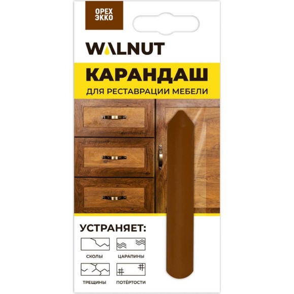 Восковой карандаш для реставрации мебели WALNUT орех экко, 8.8 г WLN0066 Восковой карандаш для реставрации мебели WALNUT орех экко, 8.8 г WLN0066
