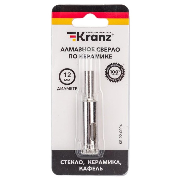 Сверло алмазное по керамограниту, керамике и стеклу 12 мм KRANZ KR-92-0004 Сверло алмазное по керамограниту, керамике и стеклу 12 мм KRANZ KR-92-0004