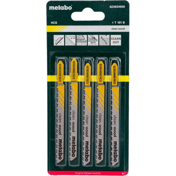 Пилки T101B по дереву Professional 5 шт. (75х2,5 мм; HCS; точный рез) Metabo 623634000 Пилки T101B по дереву Professional 5 шт. (75х2,5 мм; HCS; точный рез) Metabo 623634000