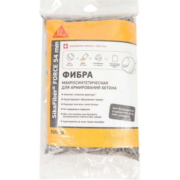 Полипропиленовая фибра для бетонов и растворов SIKA Fiber PPM-12 Пакет 0,3КГ 674232 Полипропиленовая фибра для бетонов и растворов SIKA Fiber PPM-12 Пакет 0,3КГ 674232